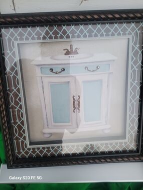 Home Bath Framed Wall Art - Blue and White Vanity Print